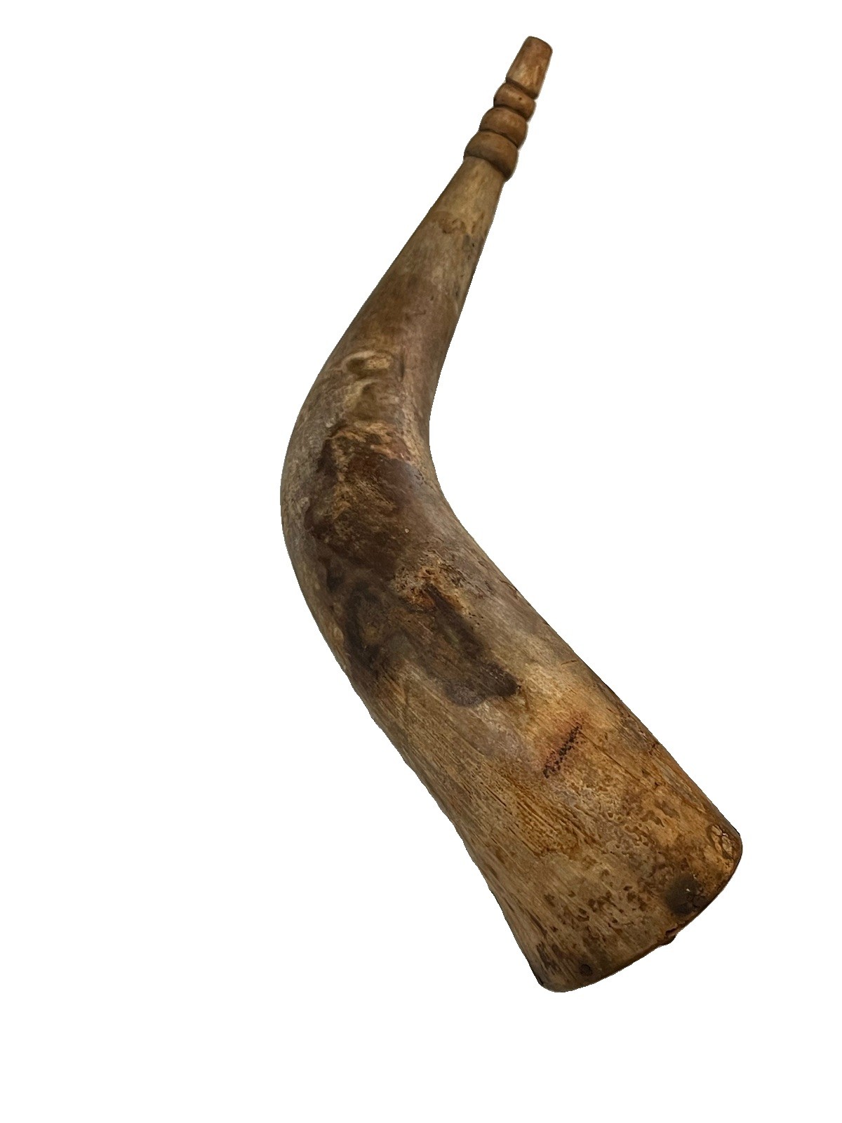 Large Antique Powder Cow Horn 13” Carved 1824 Named A Mark  Dark Patina Early