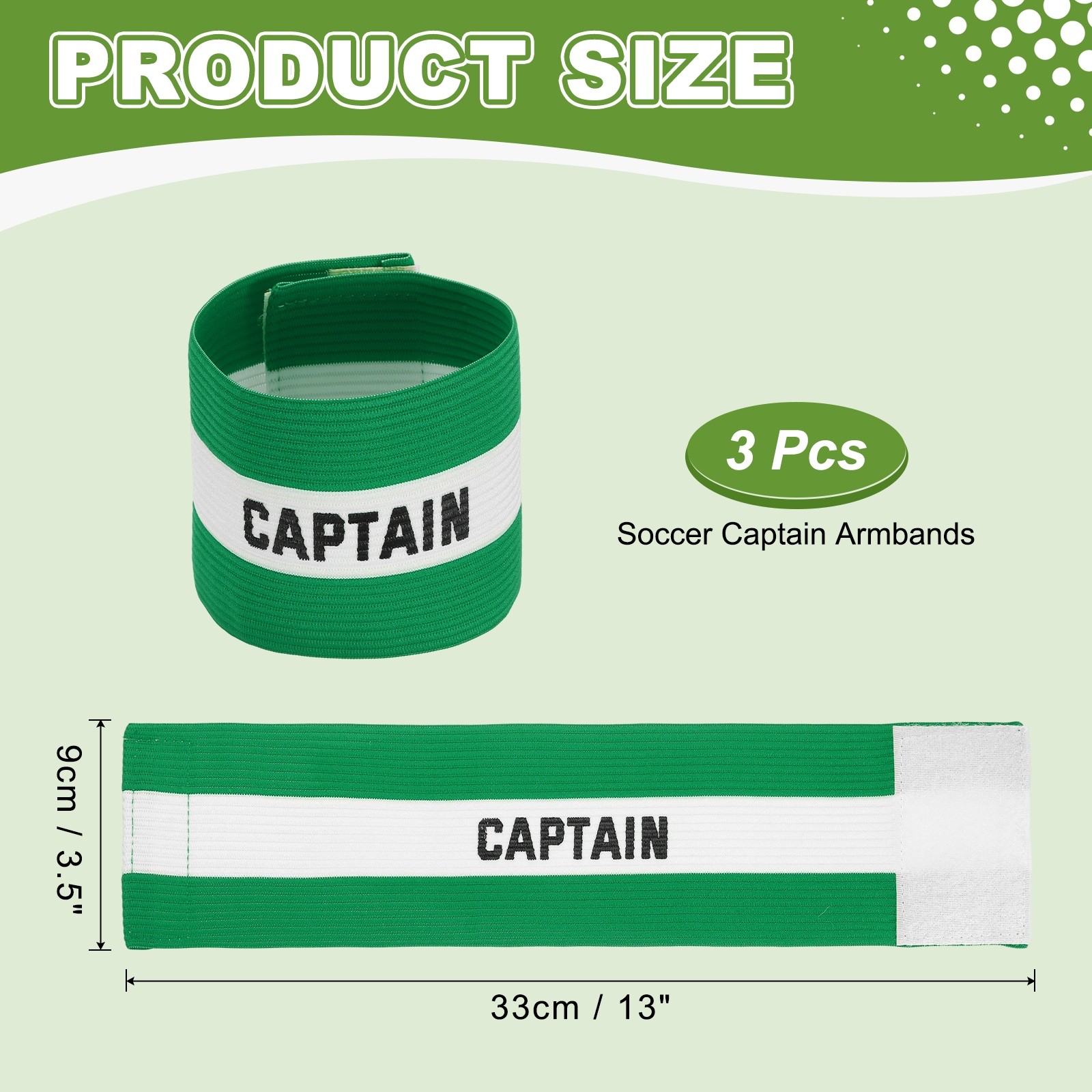 3Pcs Soccer Captain Armbands, Adjustable Captain Bands, Green&White