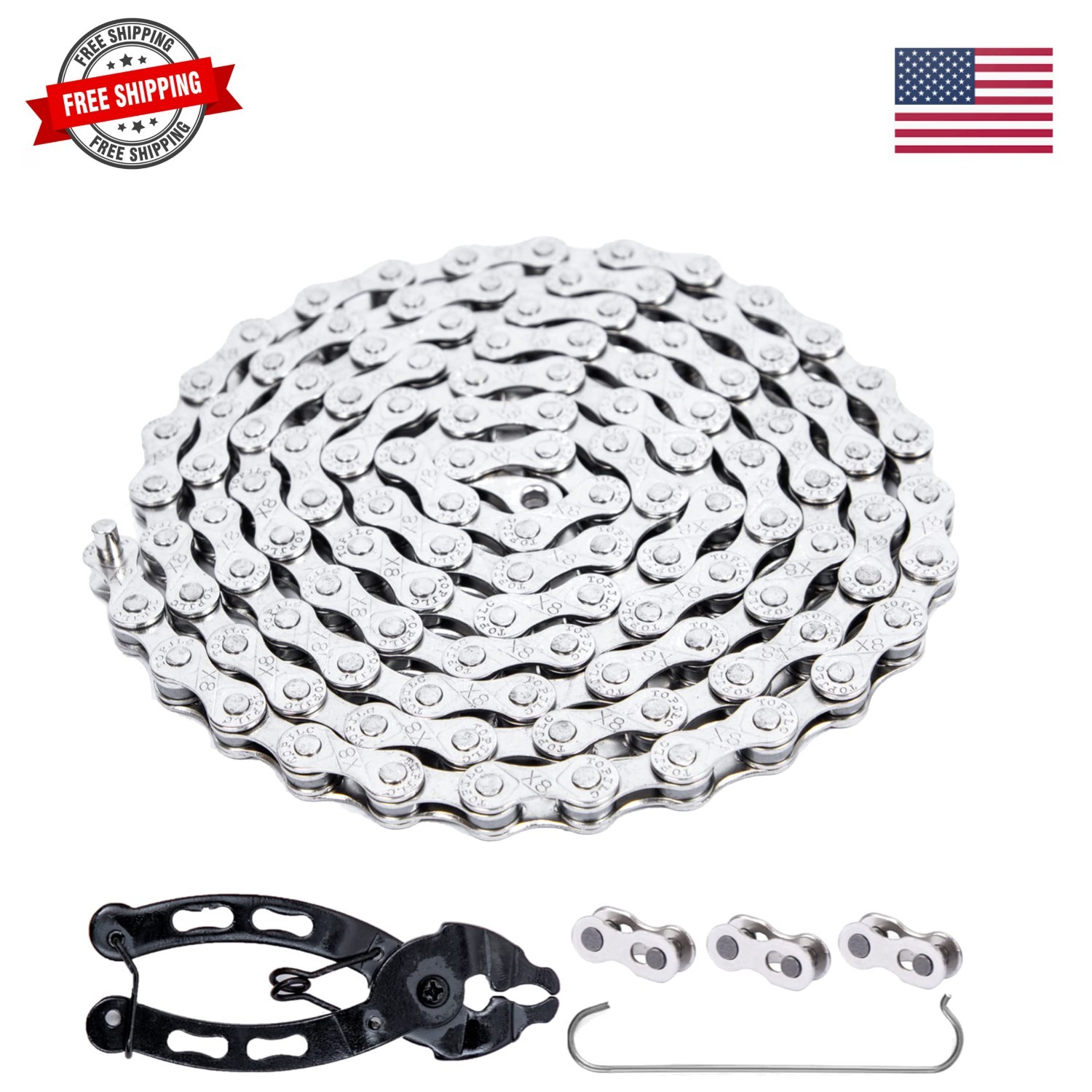 6/7/8/9/10/11 Speed Carbon Steel Bike Chain with Full Silver Plating, 116 Lin...