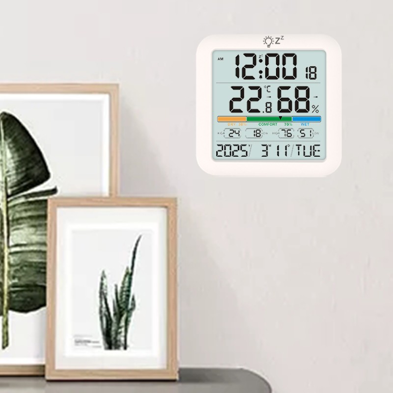 Compact Indoor Wireless Thermometer Alarm Clock with Easy Read Display
