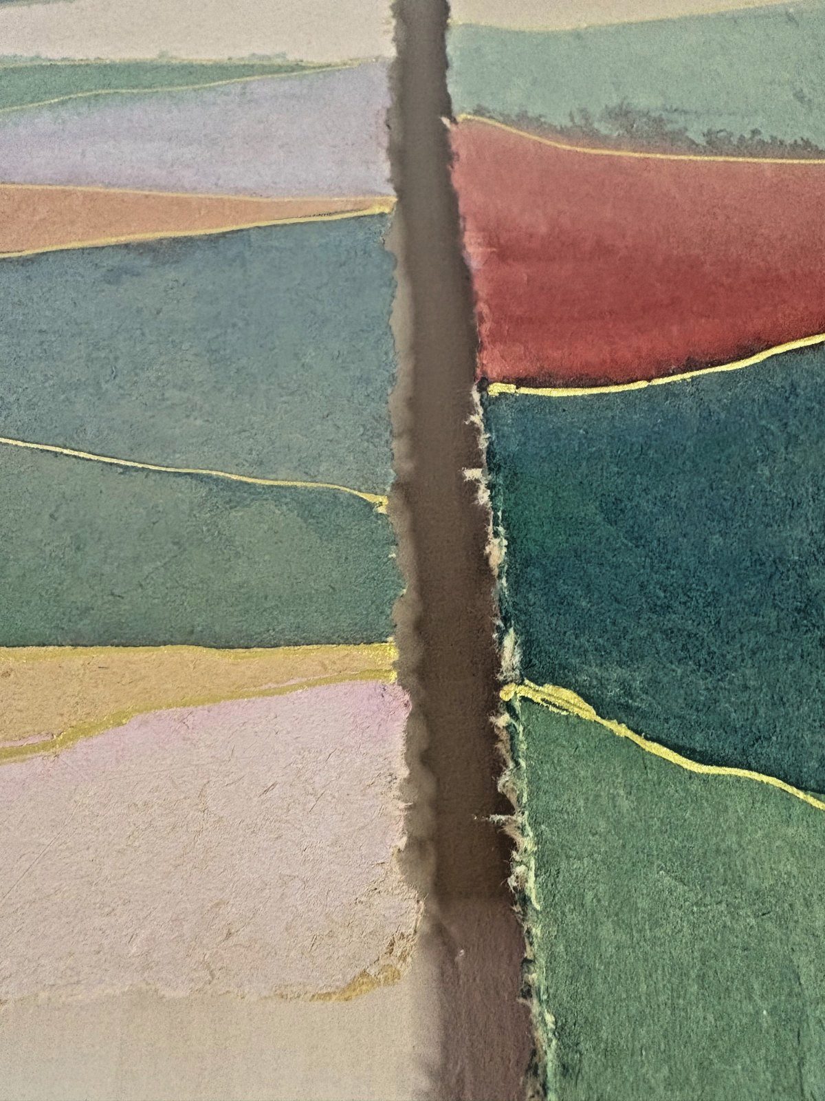 Lori “Vista” Torn Handmade Paper Collage Framed Abstract Landscape