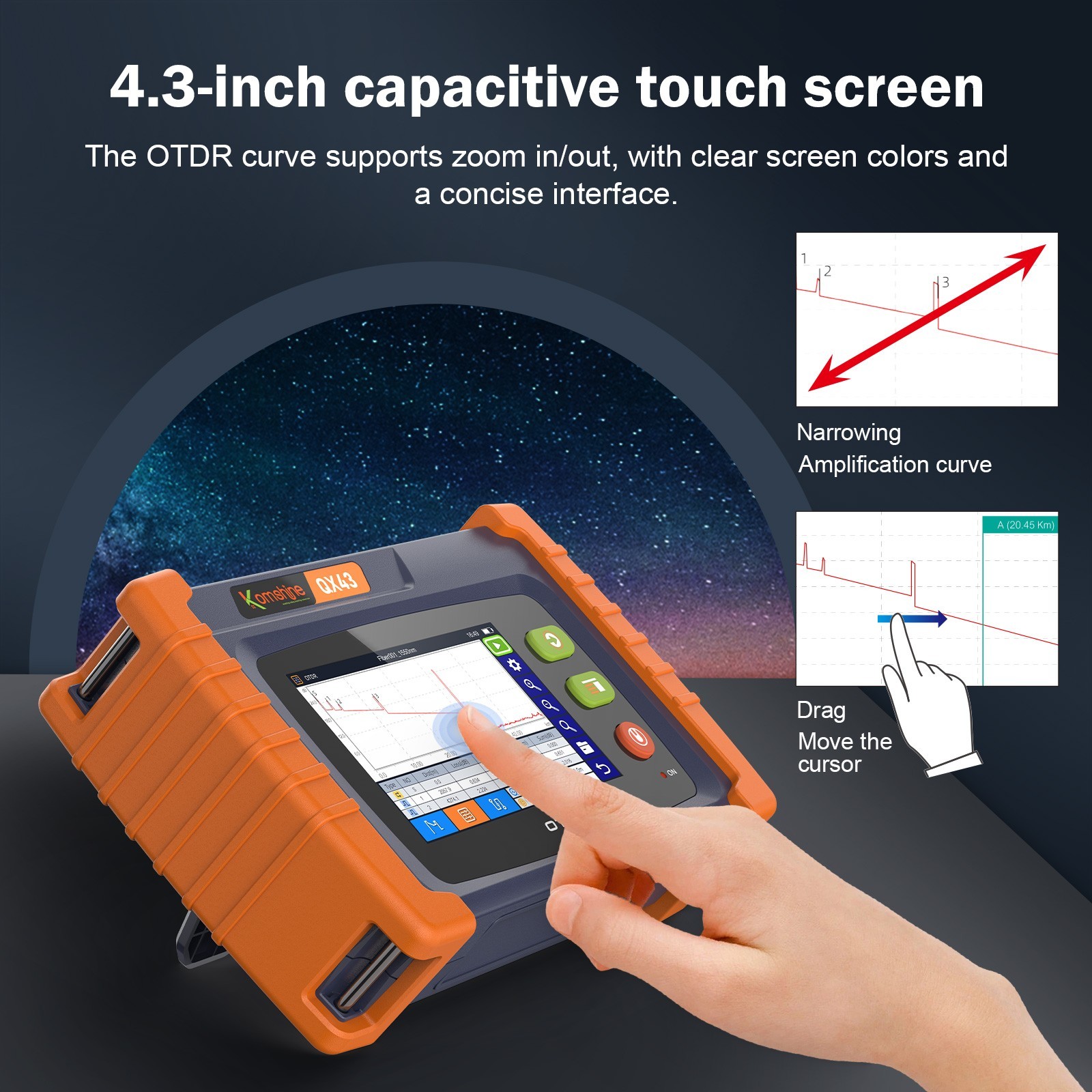 Komshine FTTx OTDR Tester QX43 4.3' Touch Screen ,SM/PON 9 Wavelengths Available