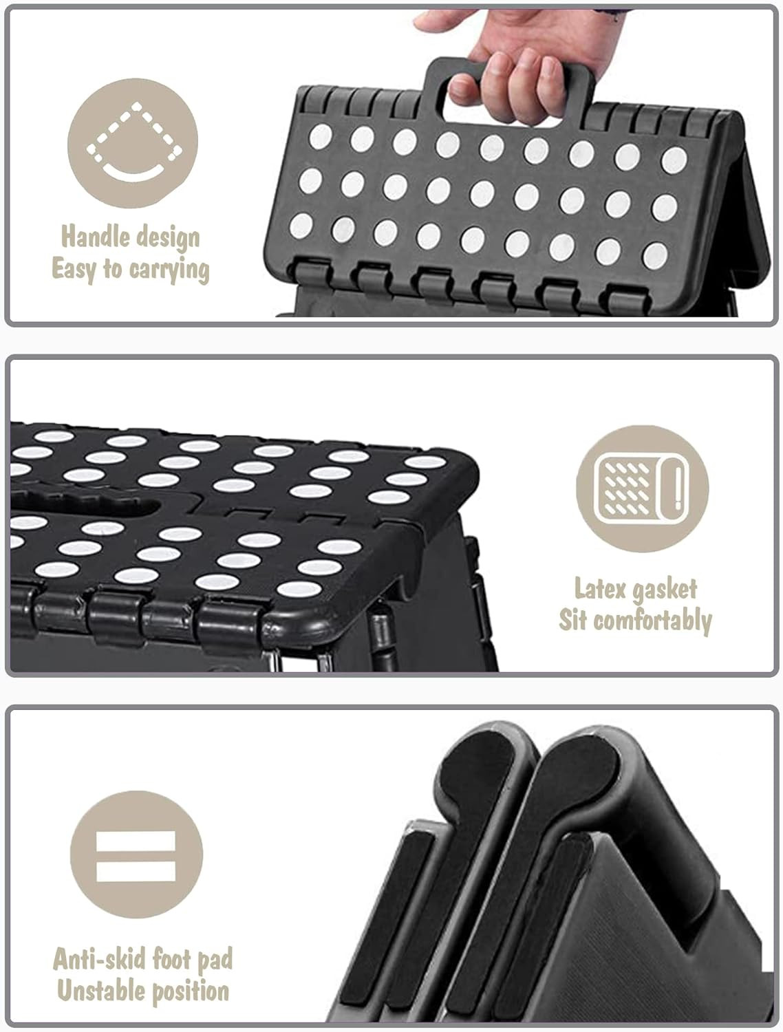 Folding Step Stool 13 Inch, Sturdy Collapsible Step Stool Foldable up to 300 Lbs