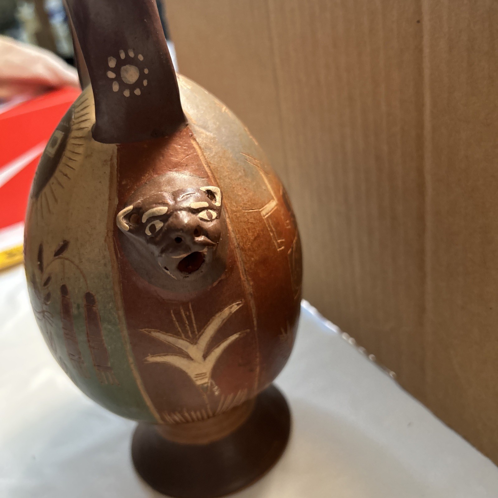 Vintage Peruvian Artisan Handcrafted Figural Vessel Jug