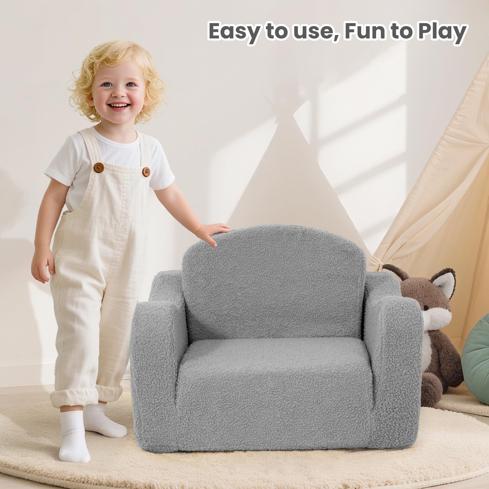 Comfy Toddler Chair & Kids, 2-in-1 Soft Couch Fold Out for Kids, Toddler Chai...