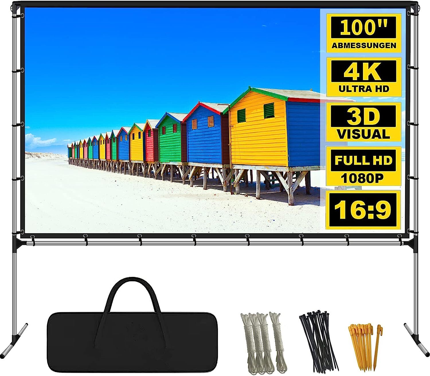 100"/120" Foldable Projector Screen with Stand 16:9 with Carry Bag
