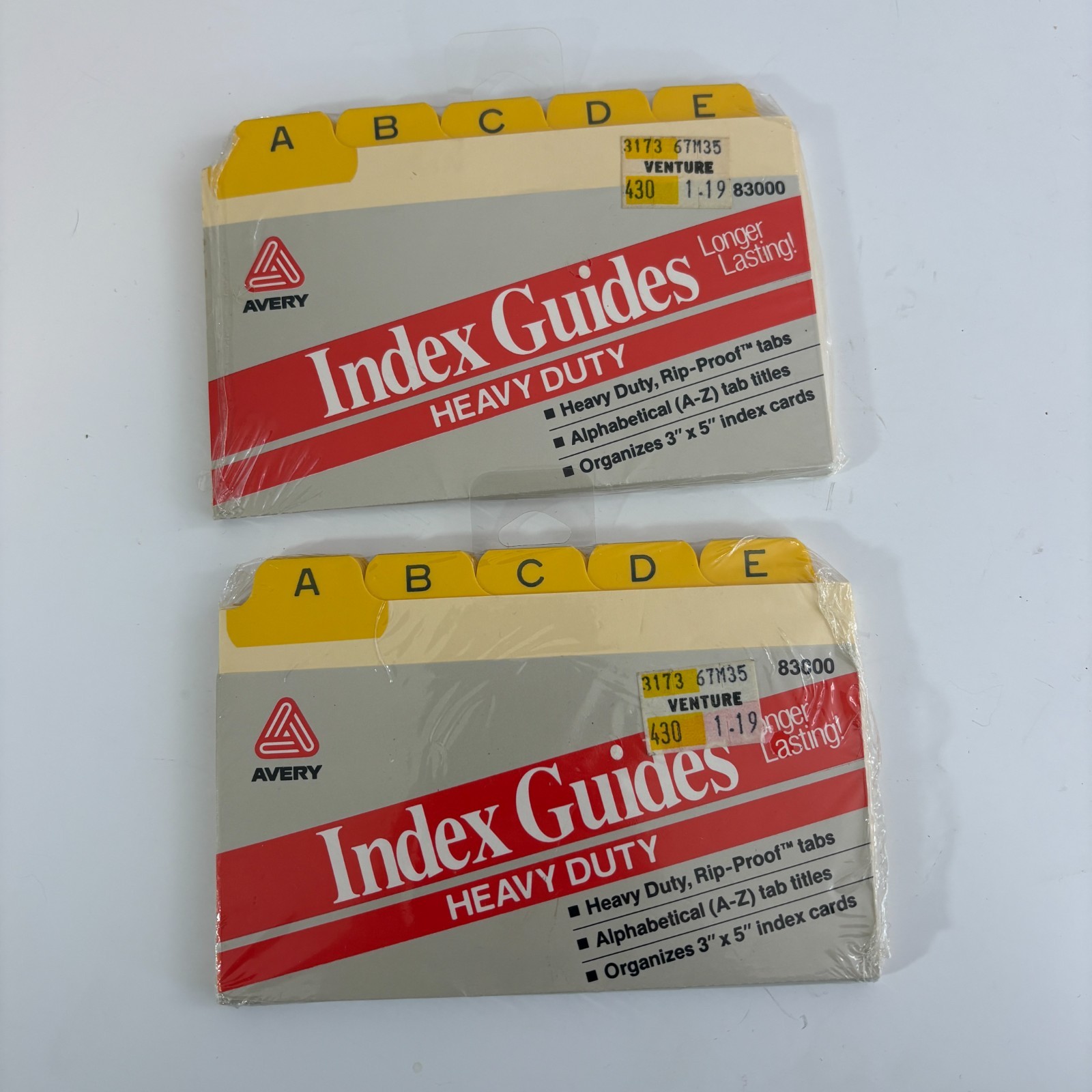 2 x Avery Index Guides 83000 Recipe Cards Heavy Duty 1988 3"x5" Alphabetical