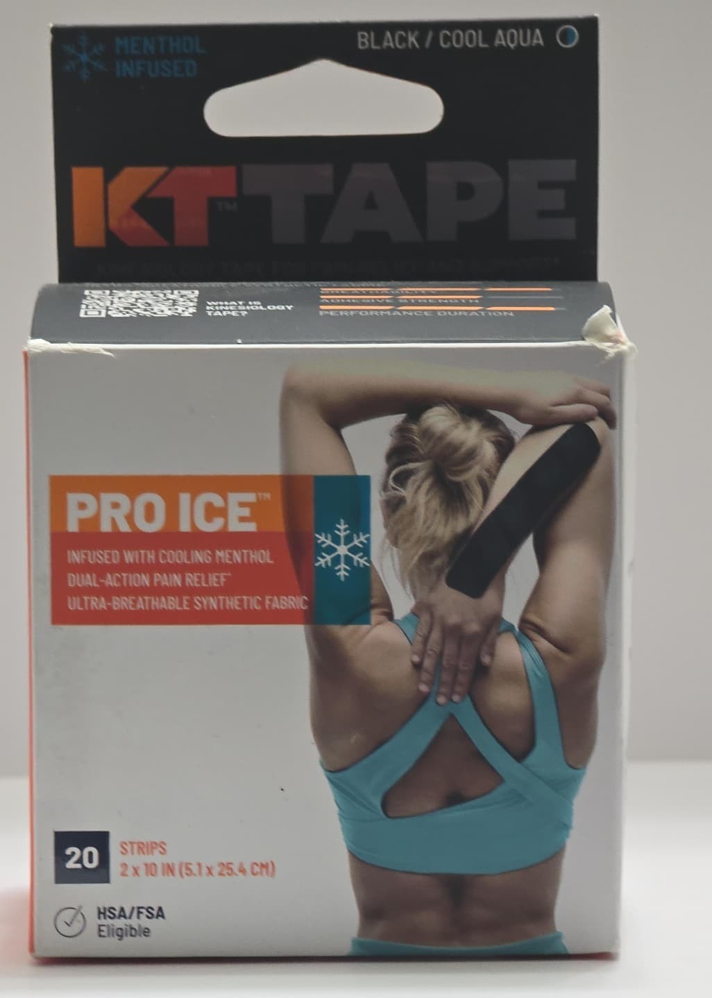 KT Tape Pro Ice Menthol Infused Kinesiology Tape 20 Count 10" Precut Strips