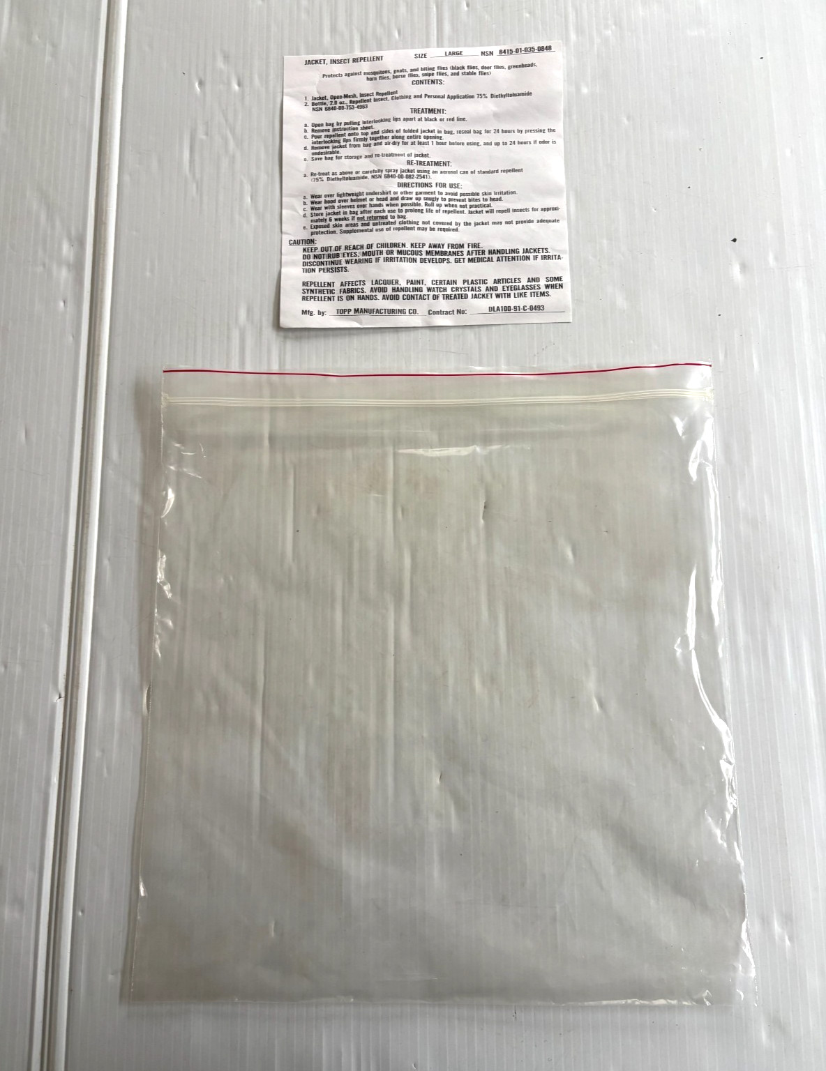 NEW UNISSUED US ARMY INSECT REPELLENT NET MESH JACKET (LARGE)