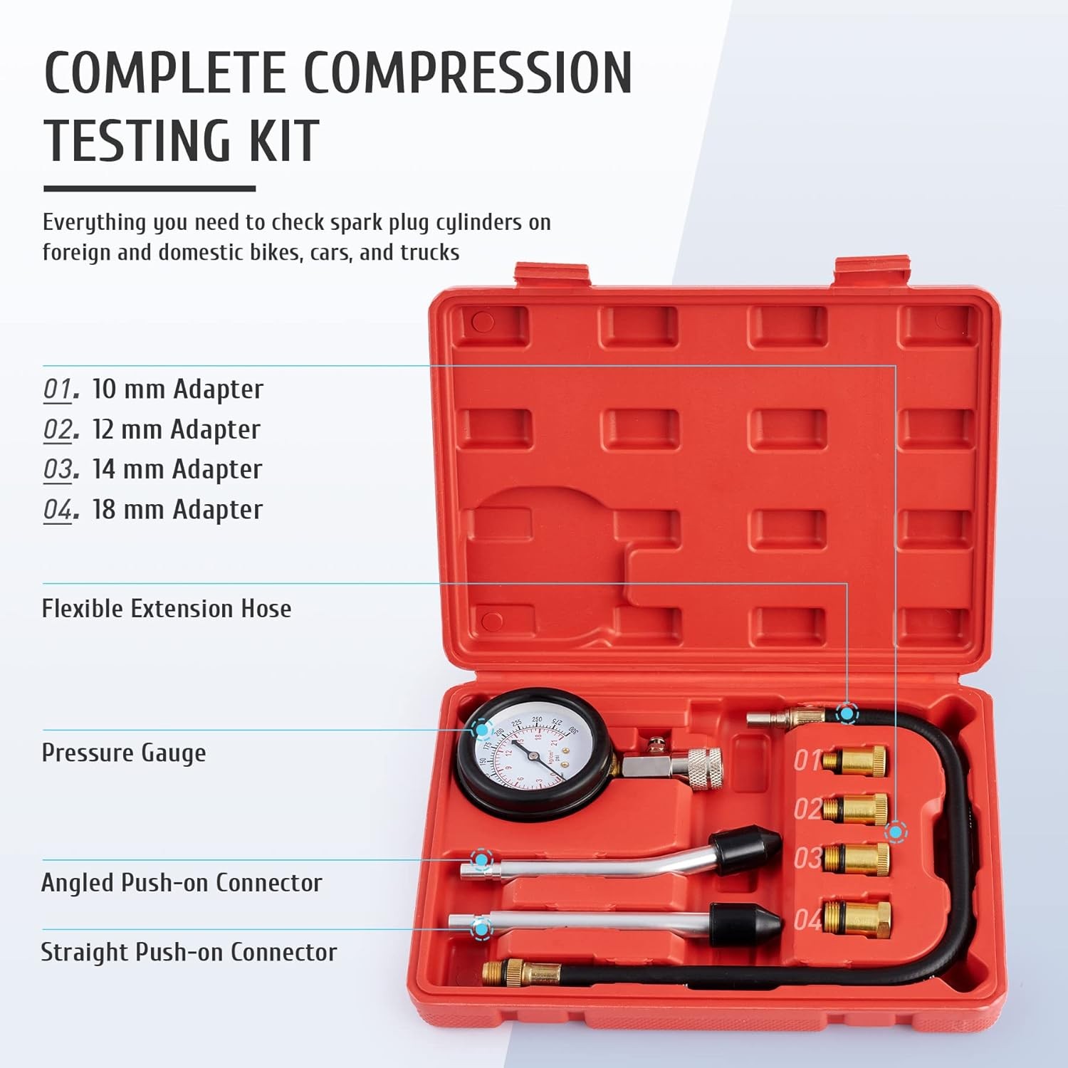 Engine Cylinder Compression Gauge Tester Kits Gas Engine Diagnostic Testing Tool