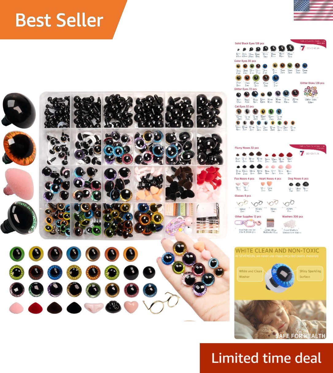 Diverse 636 PCS Safety Eyes and Noses Set - Perfect for Unique Amigurumi Crafts