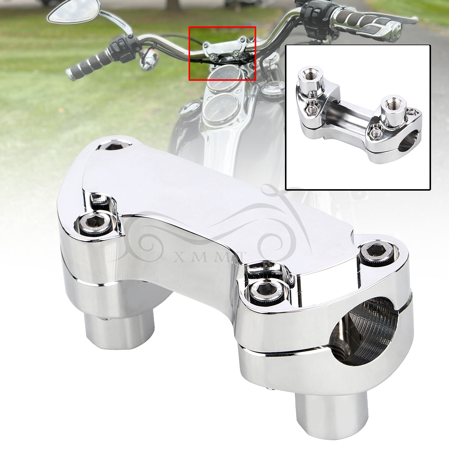 Chrome 1.7" Handlebar Risers Top Clamp For Harley Fat Boy Heritage Softail FLSTC
