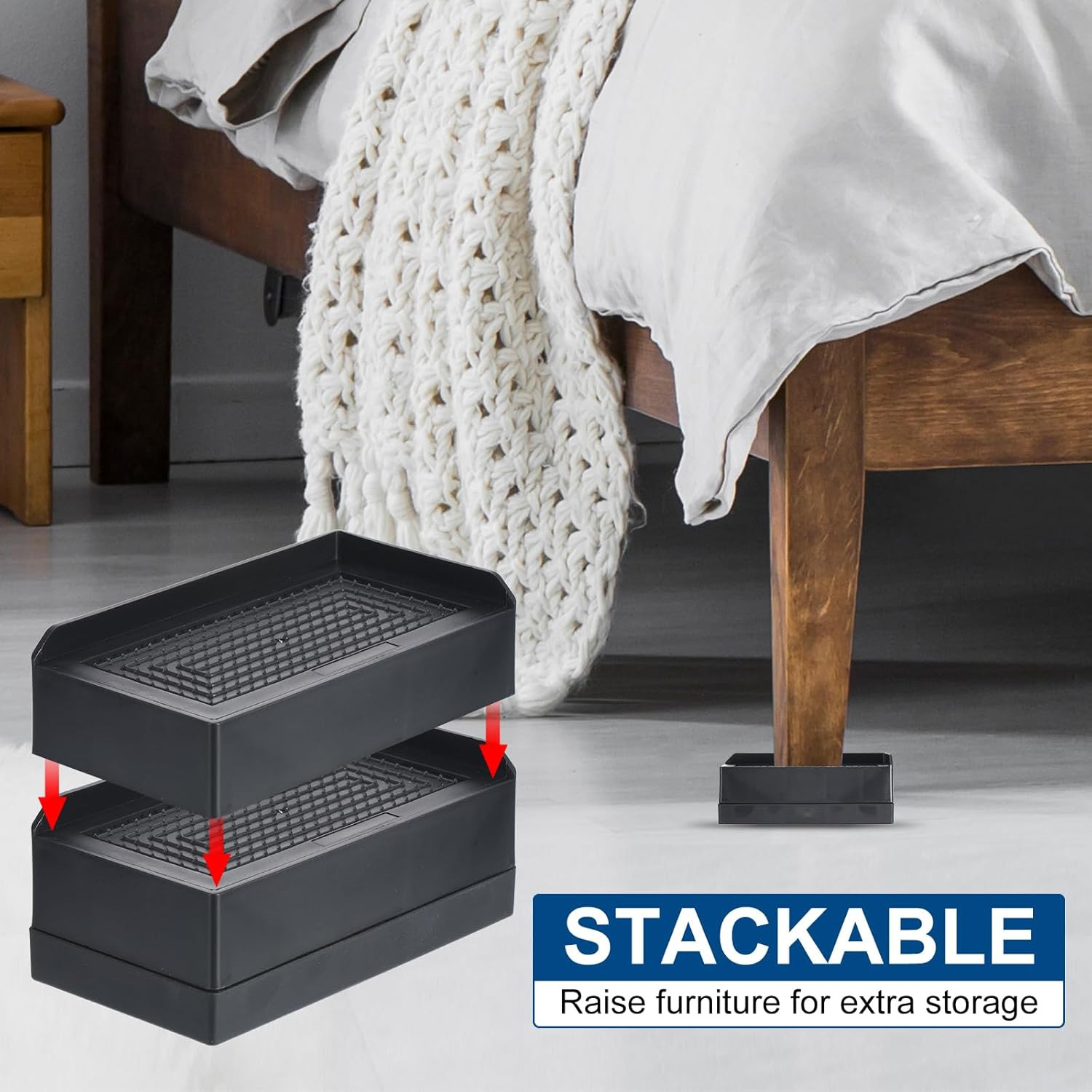 Furniture Risers 1.5 Inch, 4Pcs Rectangle Bed Risers Adjustable Couch Riser for