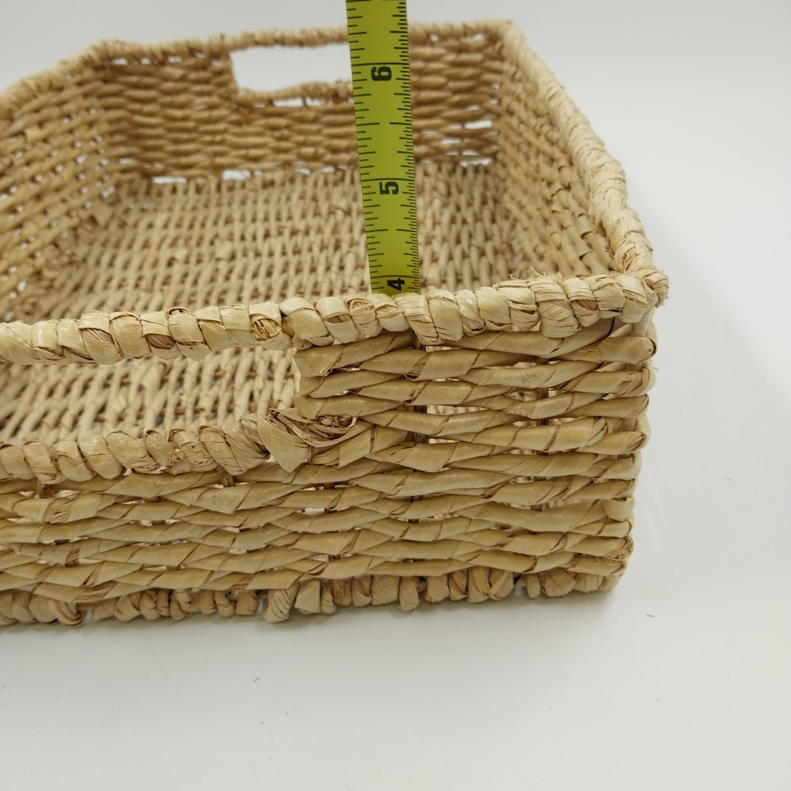 Seagrass Handwoven Rectangular Storage Basket Metal Frame Medium w Handles 16"