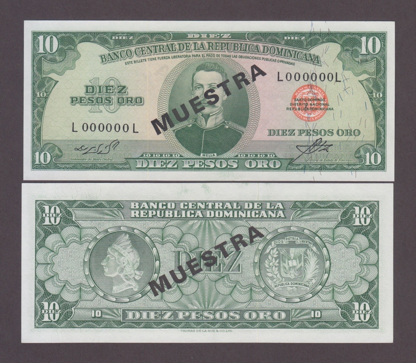 DOMINICAN REPUBLIC P.101  10 PESOS ORO N.D (1964-74) PFX L MUESTRA UNC   2604