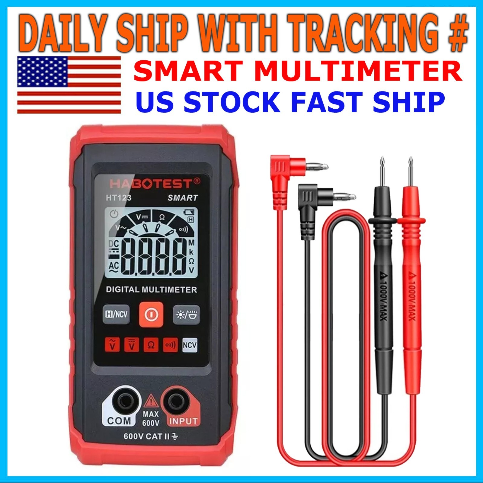 Digital Multimeter LCD Voltmeter Ammeter Ohmmeter Volt AC DC Tester Leads Meters