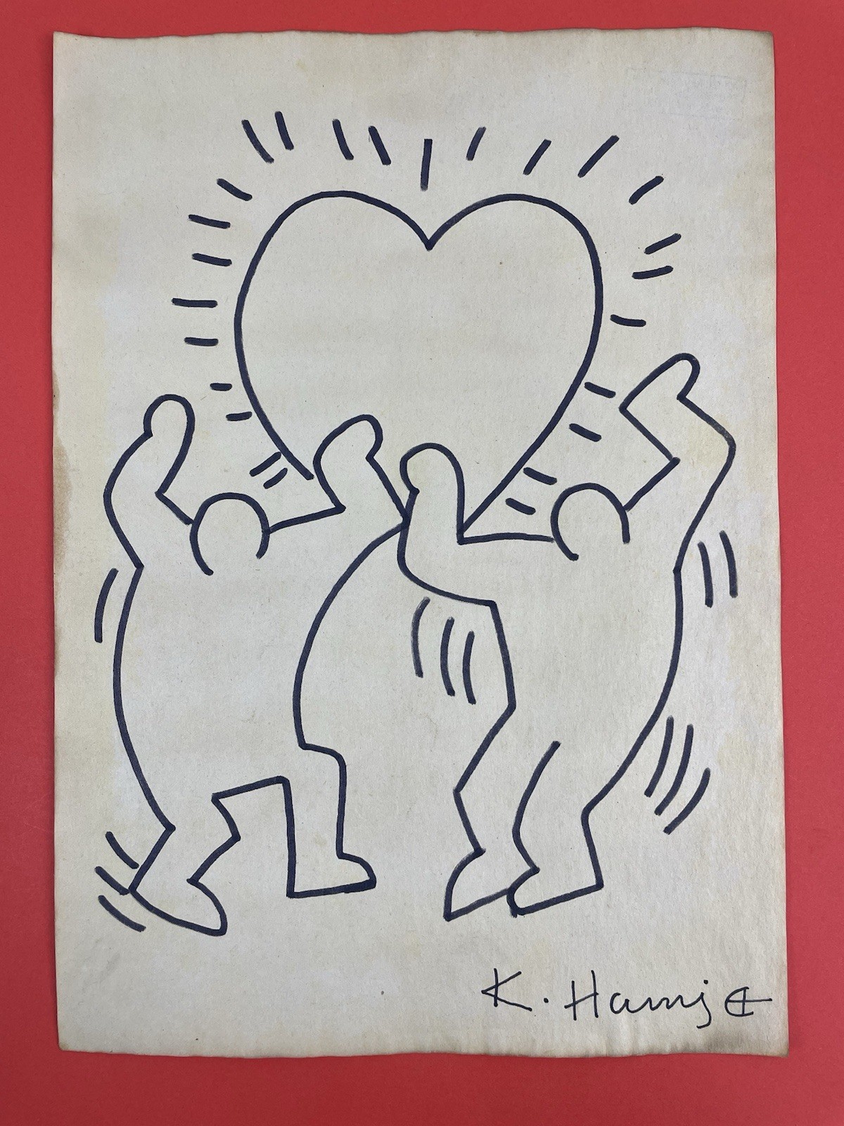 Keith Haring (Handmade) Drawing mixed media on paper signed & stamped