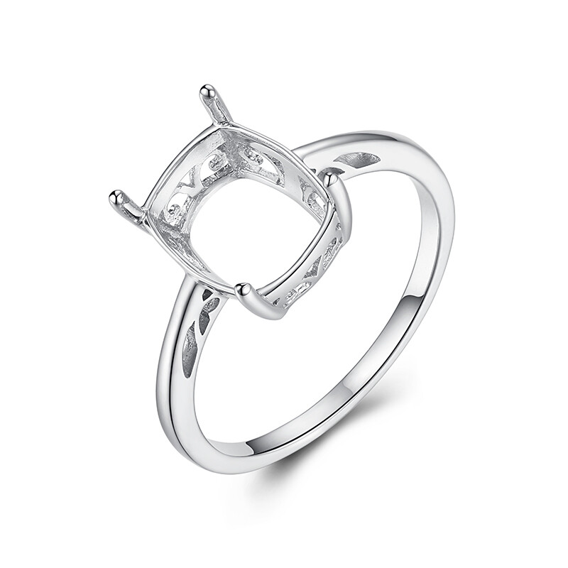 Cushion 10x8mm Semi Mount Simple Ring Solid 10k White Gold Wedding Anniversary