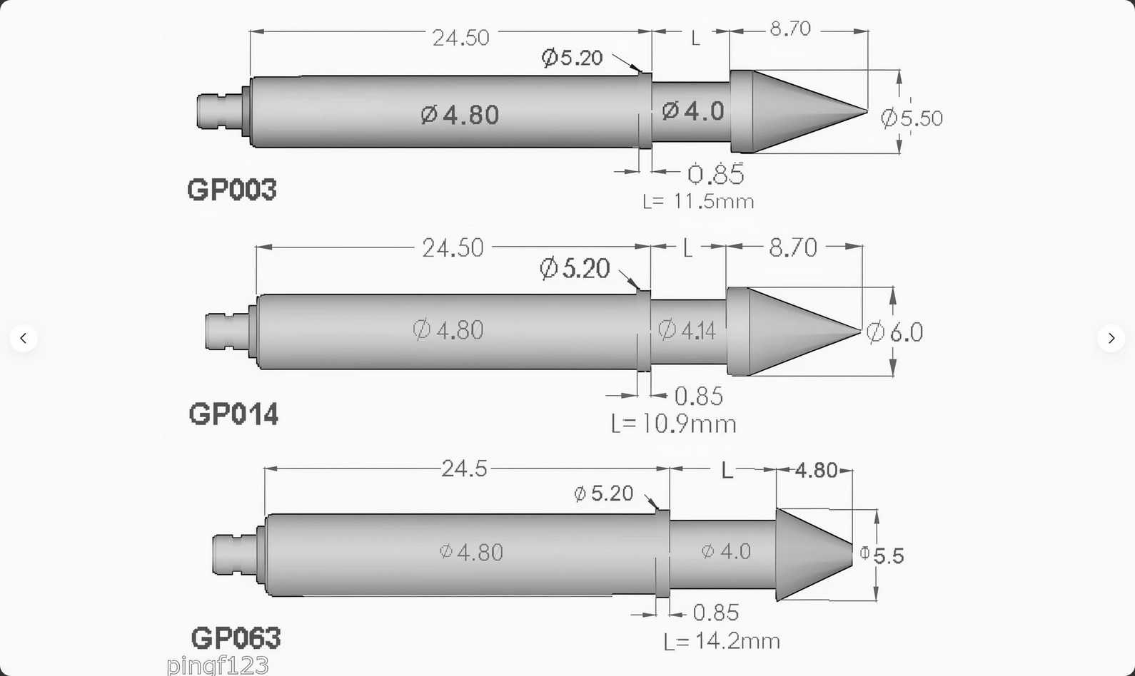 2pcs Spring Loaded Guide Pin for test  fixture barrel 3.17mm / 4.8mm