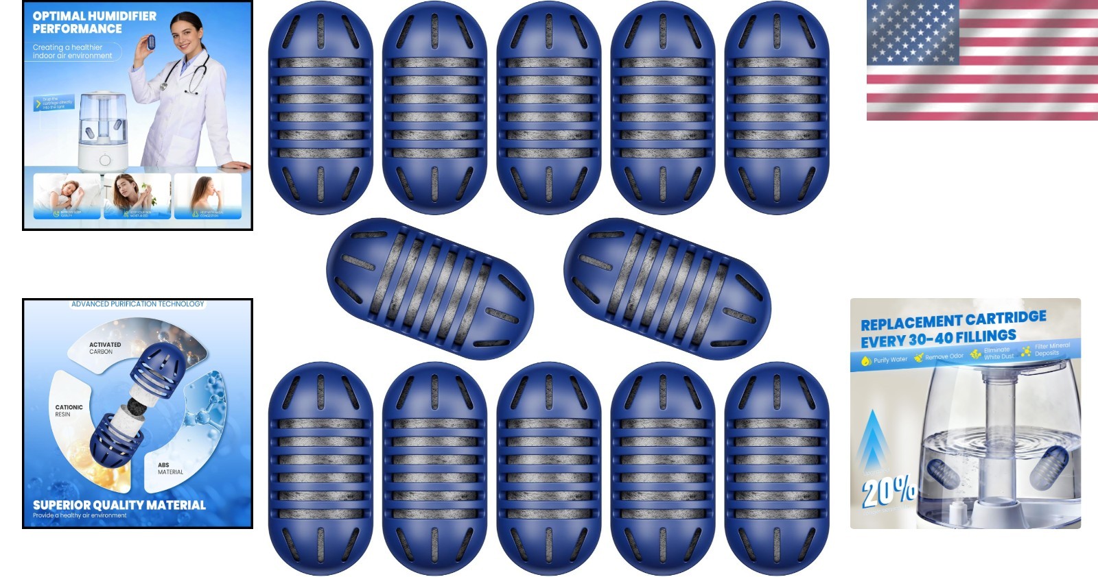 Effortless Air Quality: 12-Pack Cartridges for Humidifiers – No More White Dust