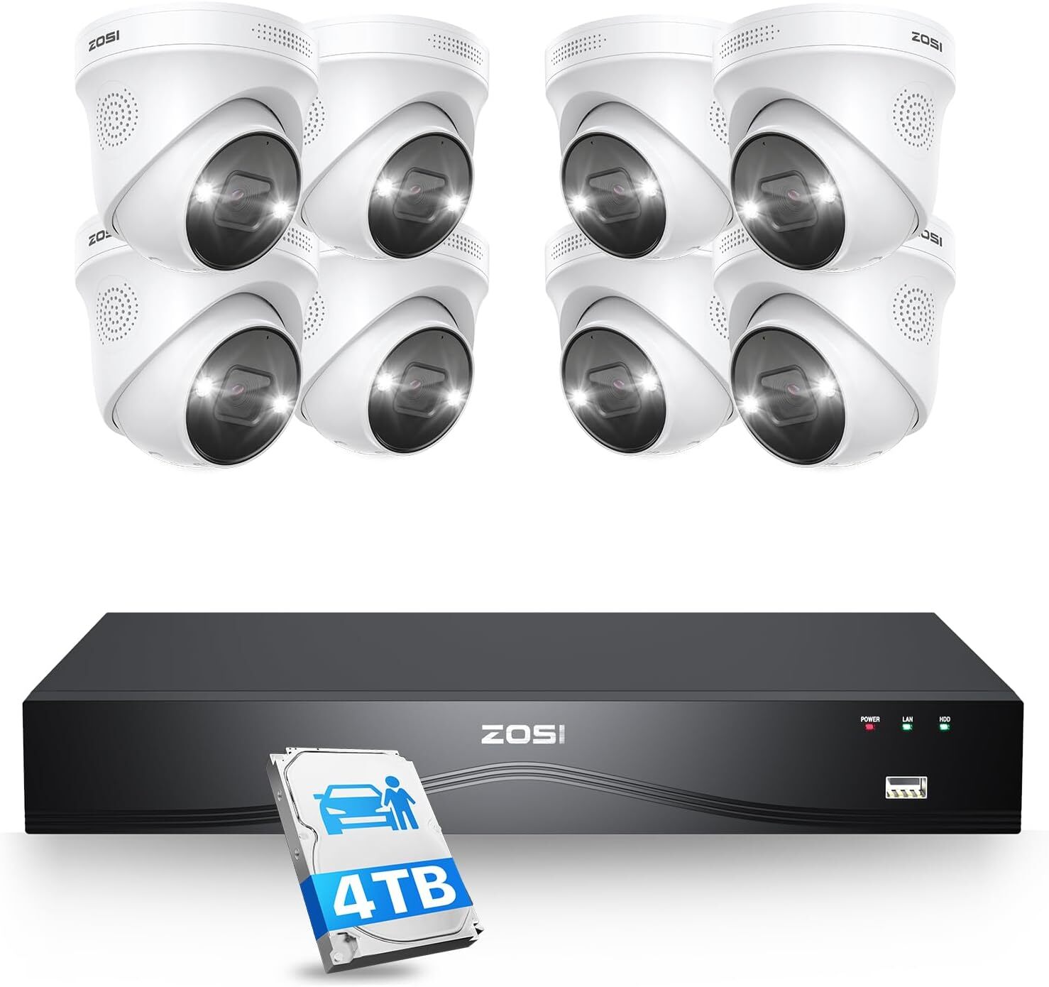 ZOSI 16CH NVR 4K 8MP PoE 24/7 Record Home Security System Camera 2-Way Audio 4TB