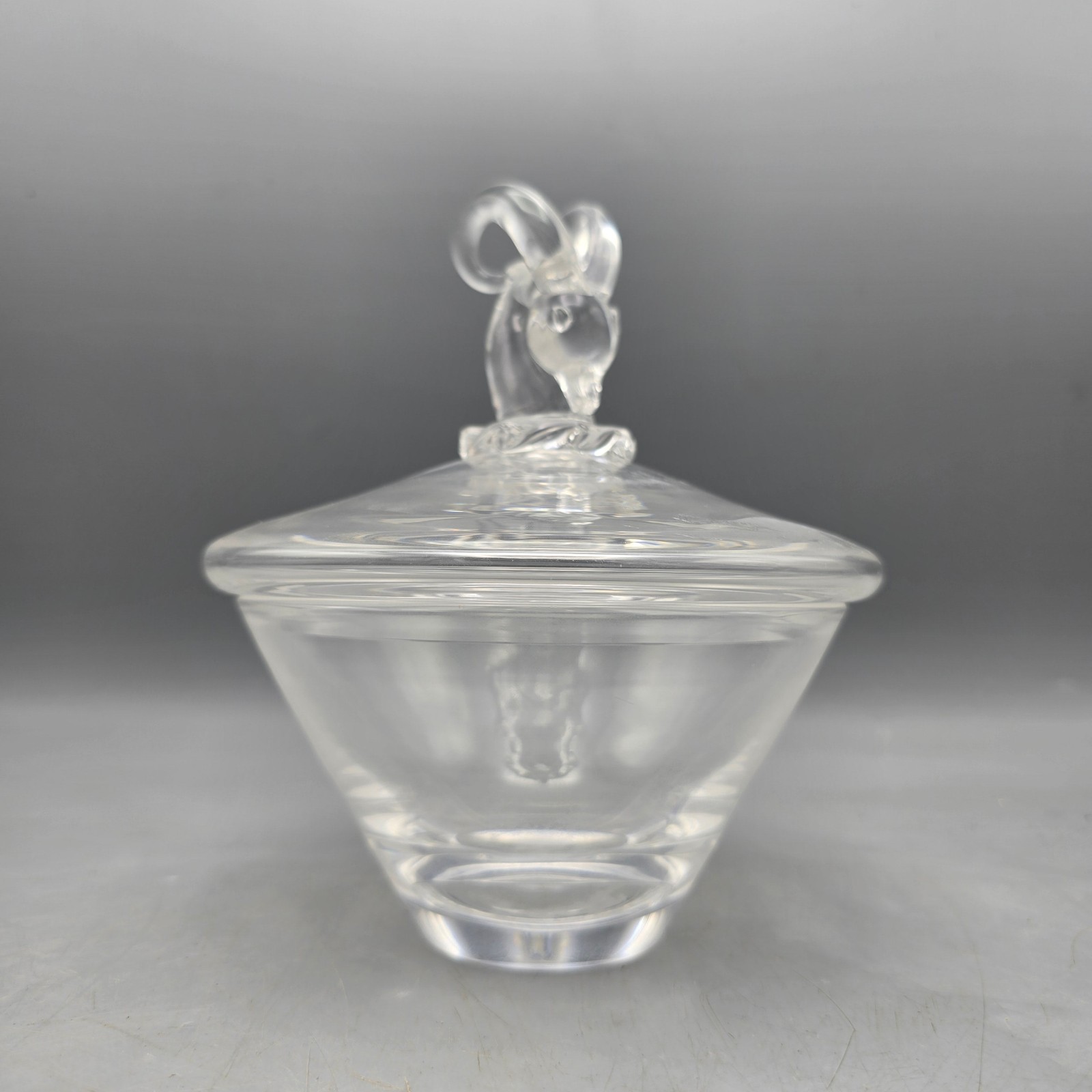 Steuben Crystal Rams Head Lidded Candy Dish