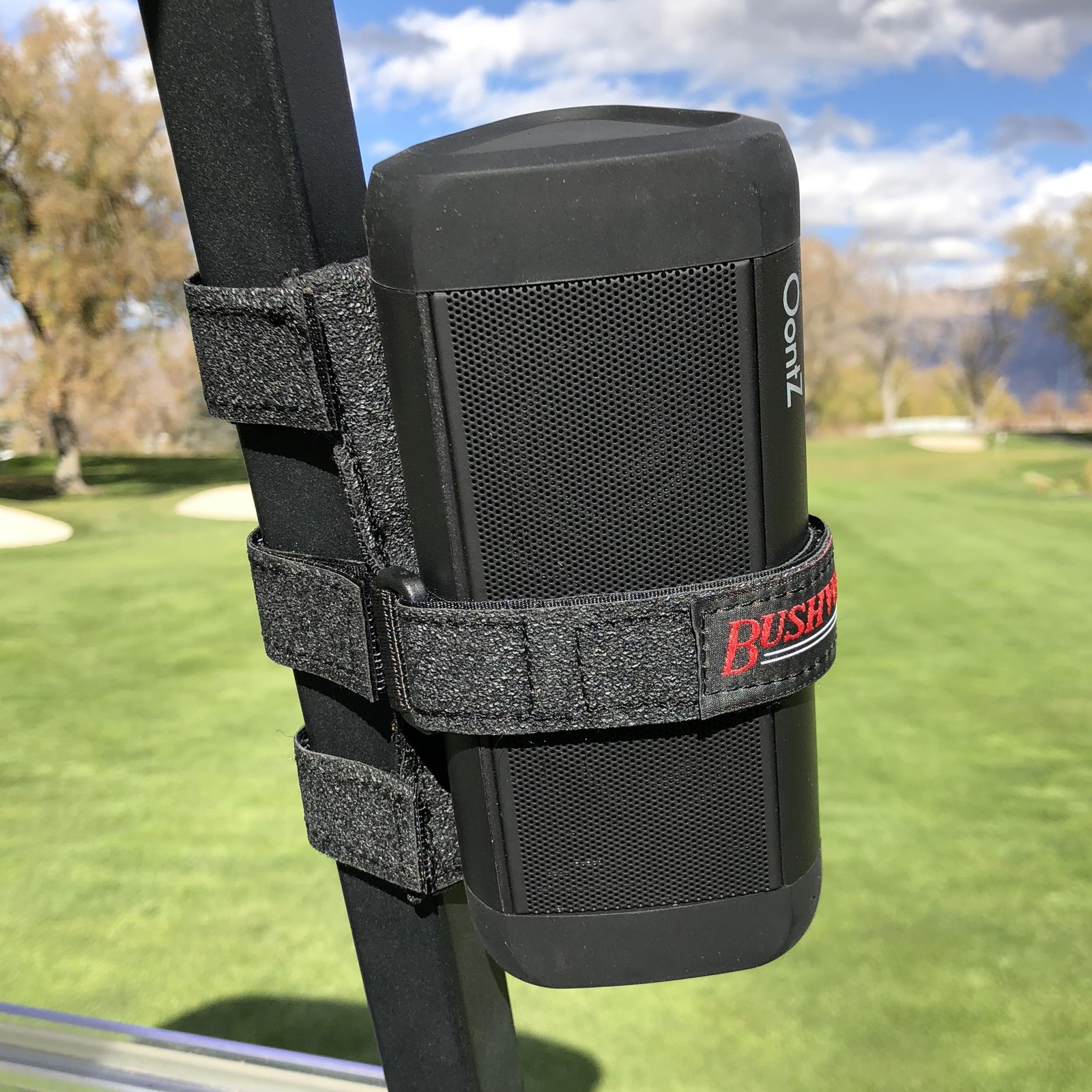 Bushwhacker Portable Mount for Bluetooth Speakers on Golf Cart Railing Black