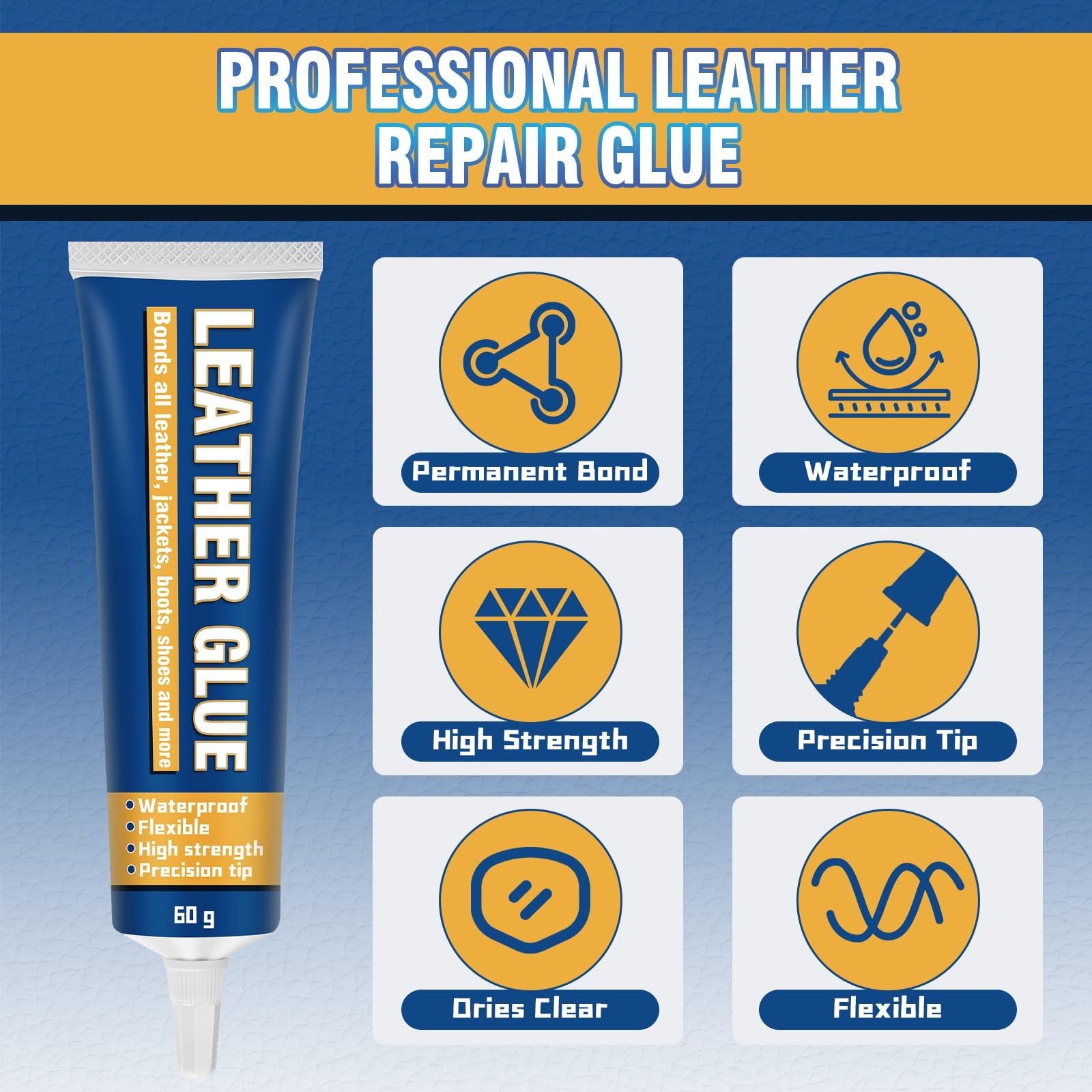 Leather Glue Permanent, 60ml High Strength Leather Adhesive, Waterproof Super...
