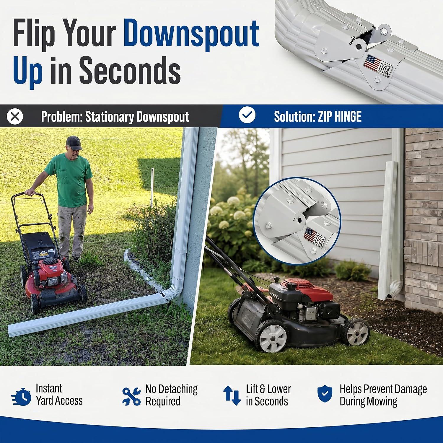 Downspout Gutter Hinge, Flip-Up Extension Hinge, 5 Pack, White | Fits Square & R