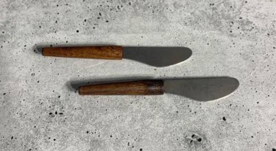 RARE - Vintage Stainless DAL USA Wood Handled Cheese Spreader Knives - Set of 2