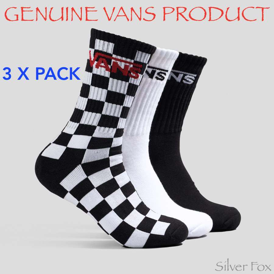 3 X PACK VANS CLASSIC CREW BLACK WHITE & CHECKERBOARD SOCKS NEW WITH TAGS