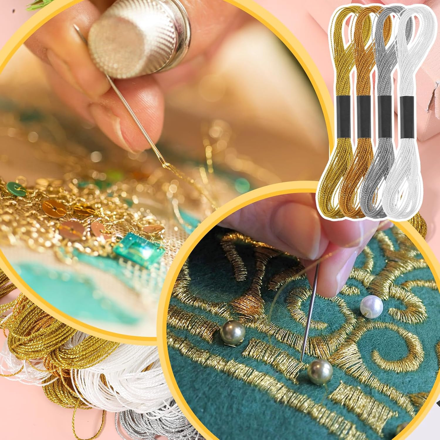 24 Skeins Embroidery Thread, Glitter Cross Stitch Threads Metallic Embroidery Fl