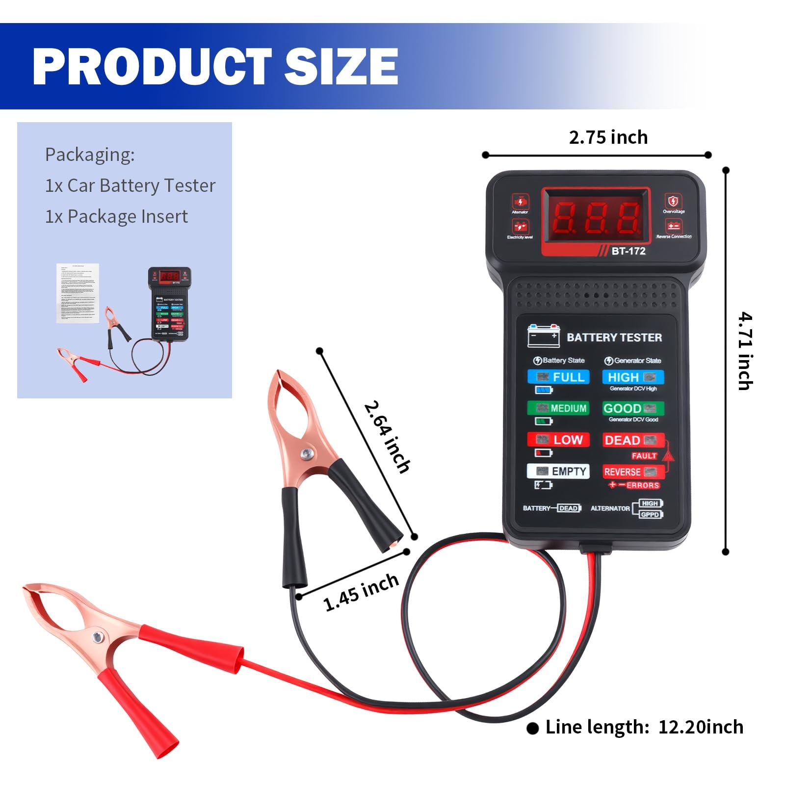Car Battery Testers with LCD Display & LED Indicators,Battery Load Black