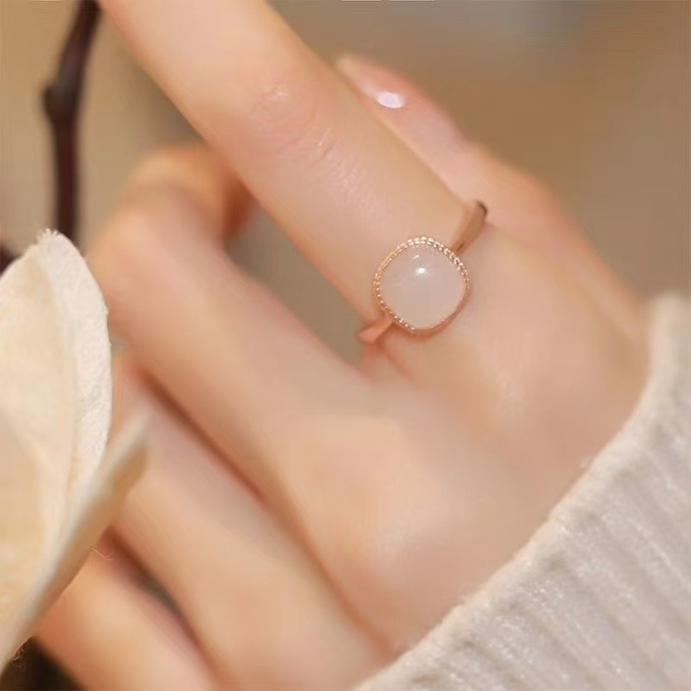 Adjustable Square Jade Ring For women Fashion Jewelry Alloy Geometric Style