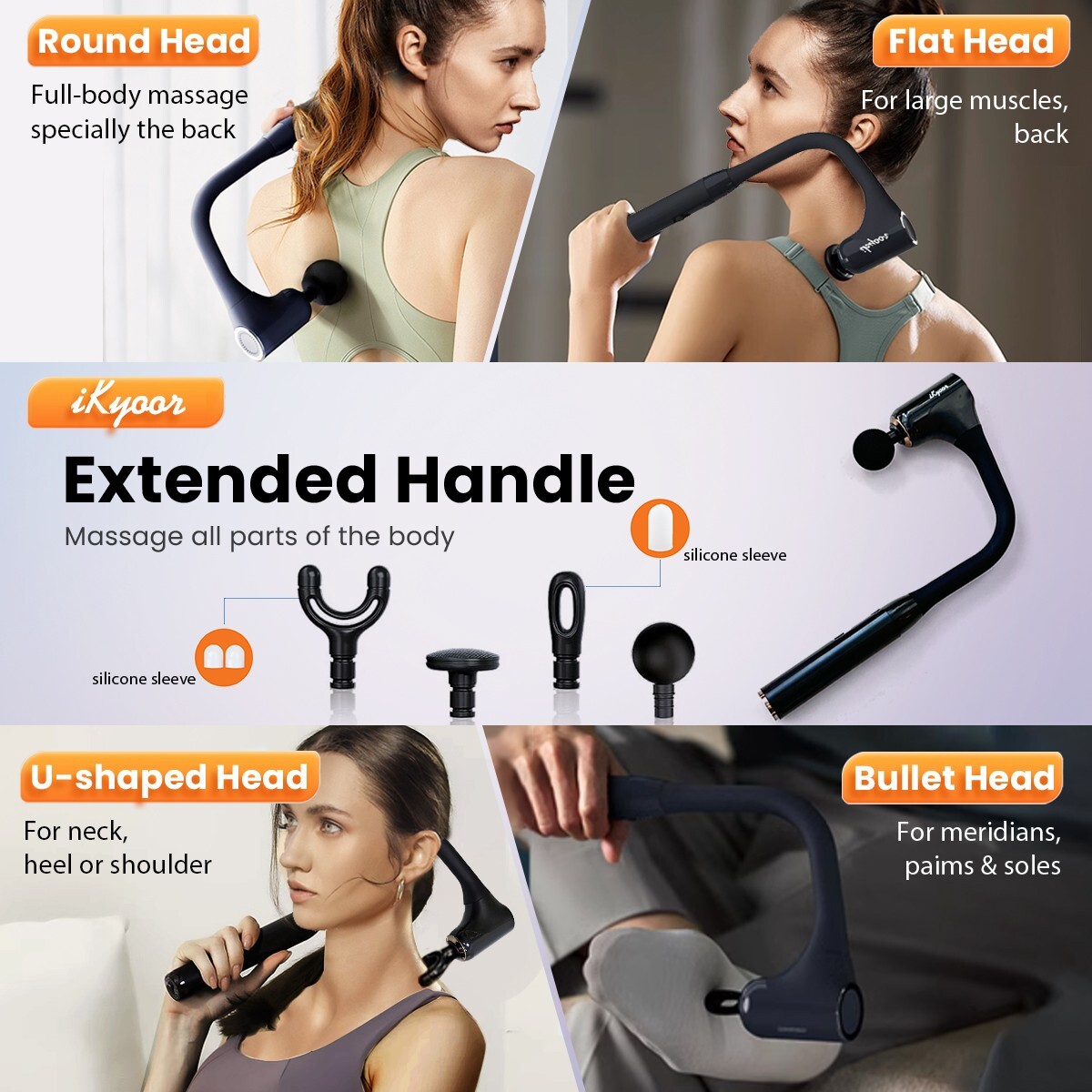 iKyoor Massage Gun Brushless Exended Handle Deep Tissue Electric Massage Hammer
