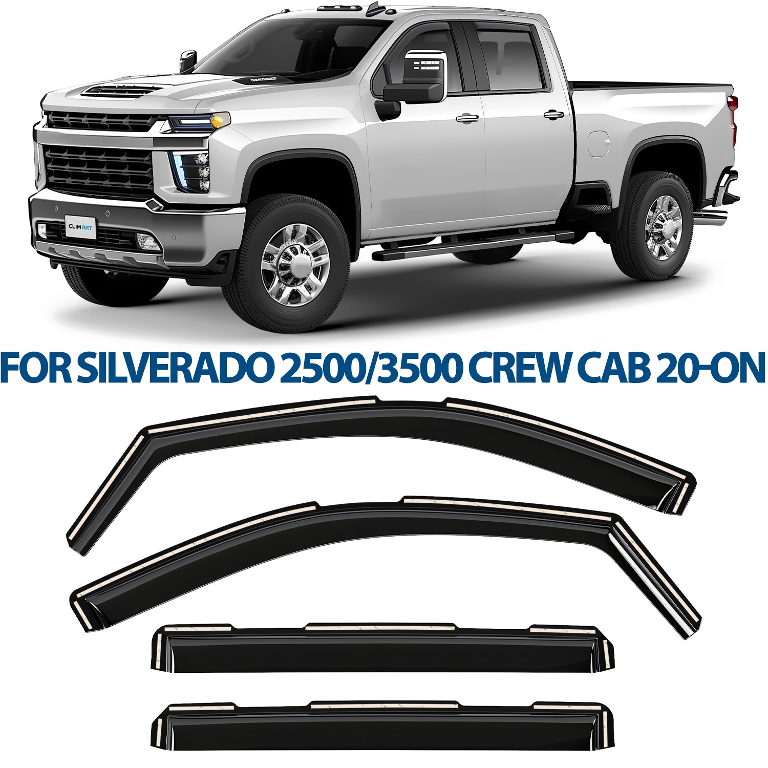 Side Window Deflectors Rain Guards for 20-25 Chevy Silverado Crew Cab 2500/3500
