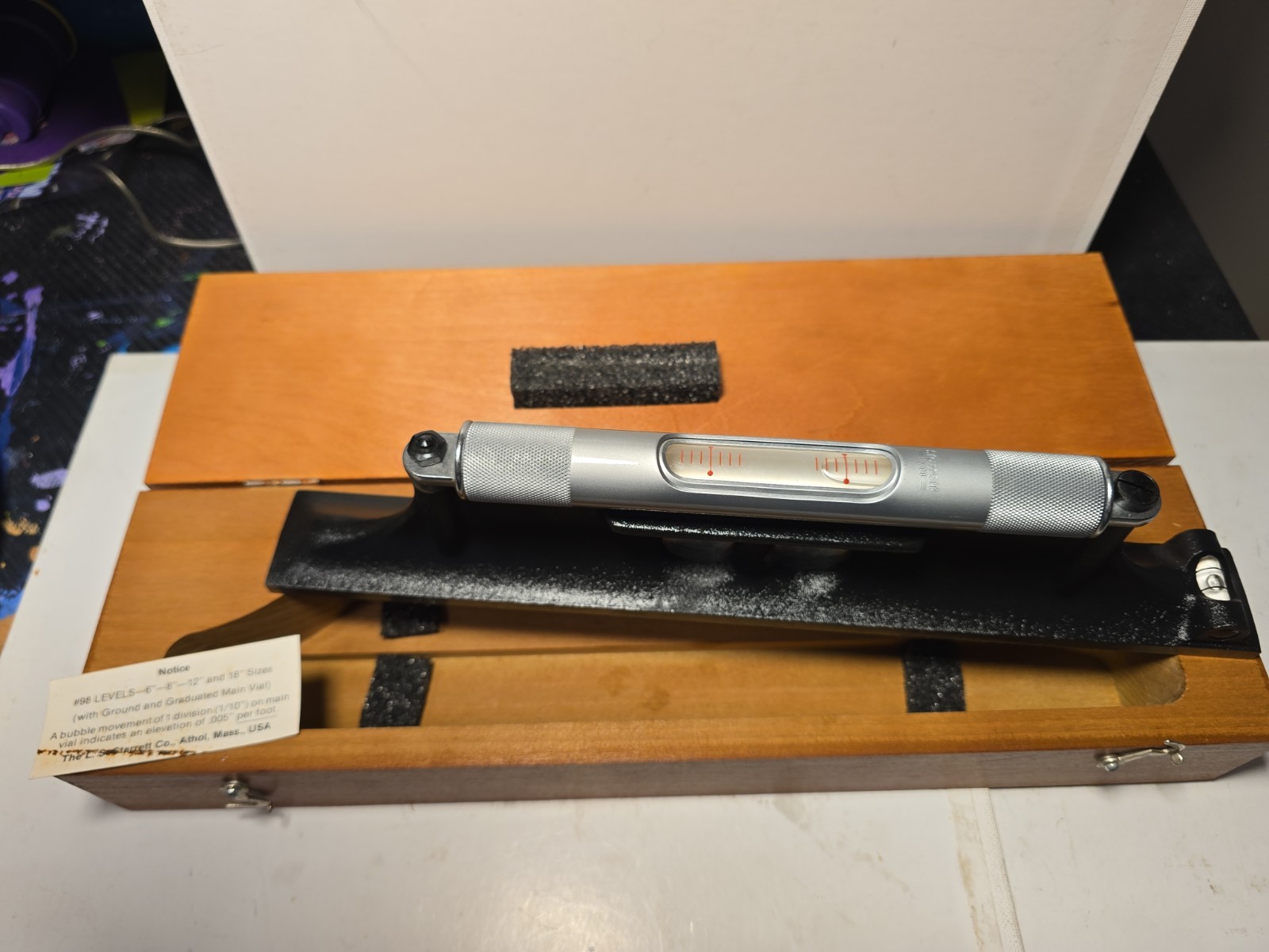 Vintage Starrett No. 98 Precision Machinists Level 12" 98-12 w/ Wooden Case VGC