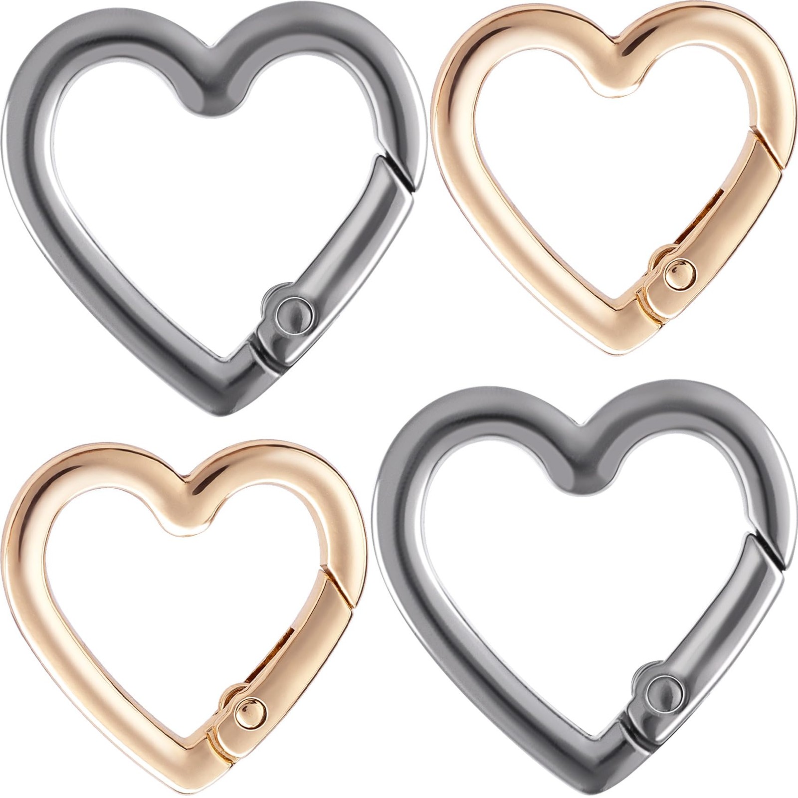 HINZIC 4pcs Heart Shaped Keychain Clip, Zinc Alloy Heavy Black(L) & Gold(M)