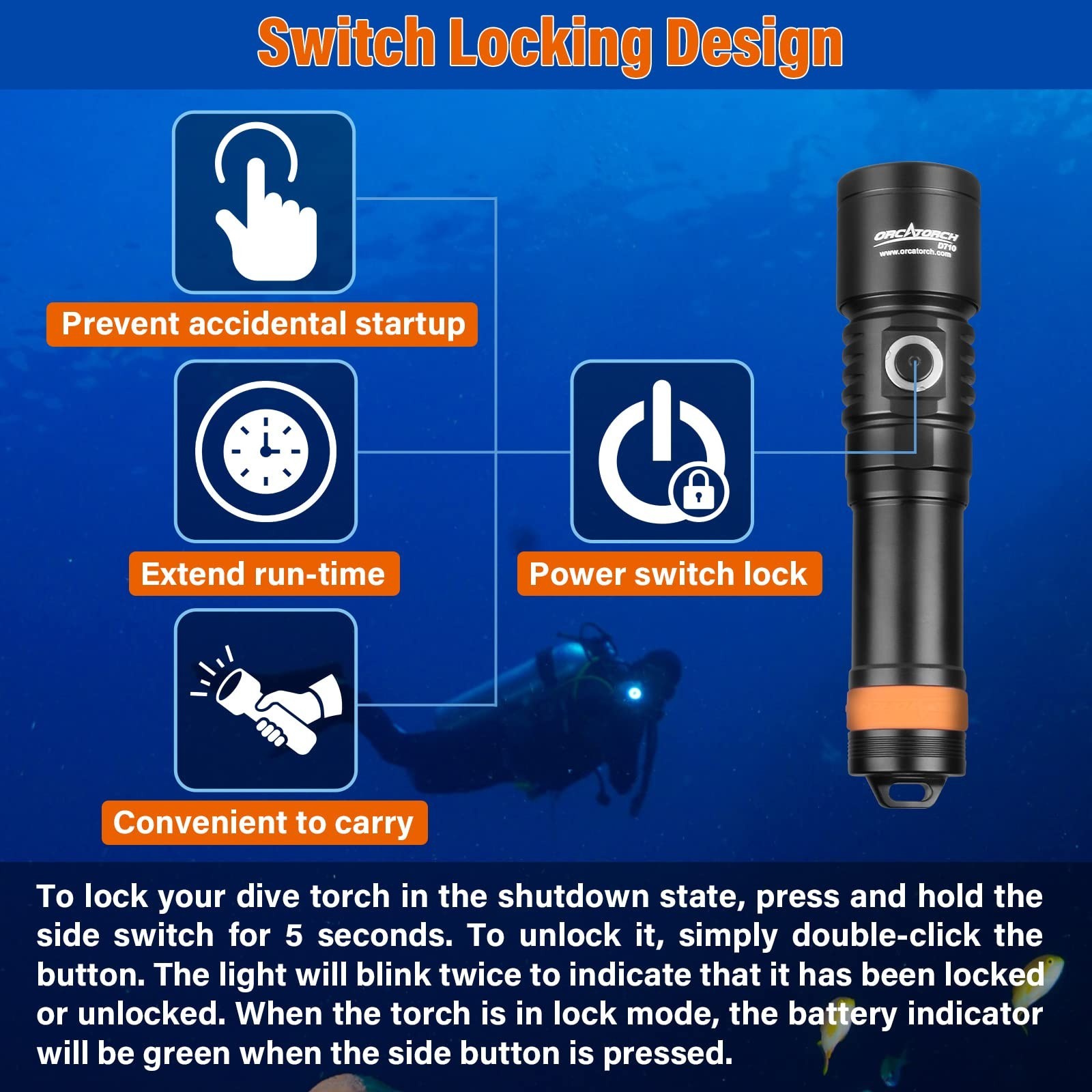ORCATORCH D710 Dive Light 3000 Lumens Black