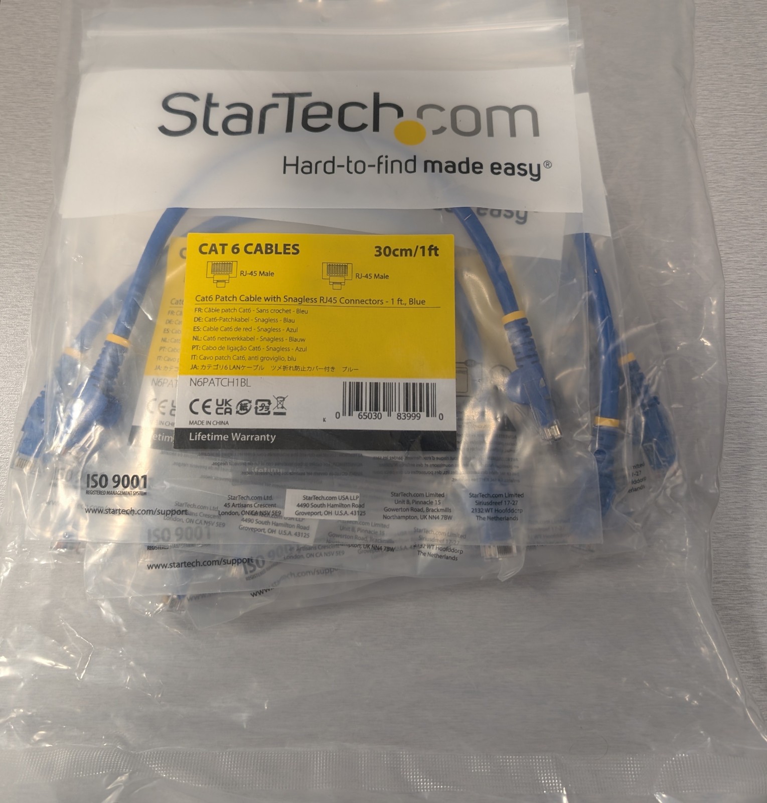 [SET OF 10] UTP-CAT 6 Ethernet (RJ45) Patch Cable - 1ft Blue, New