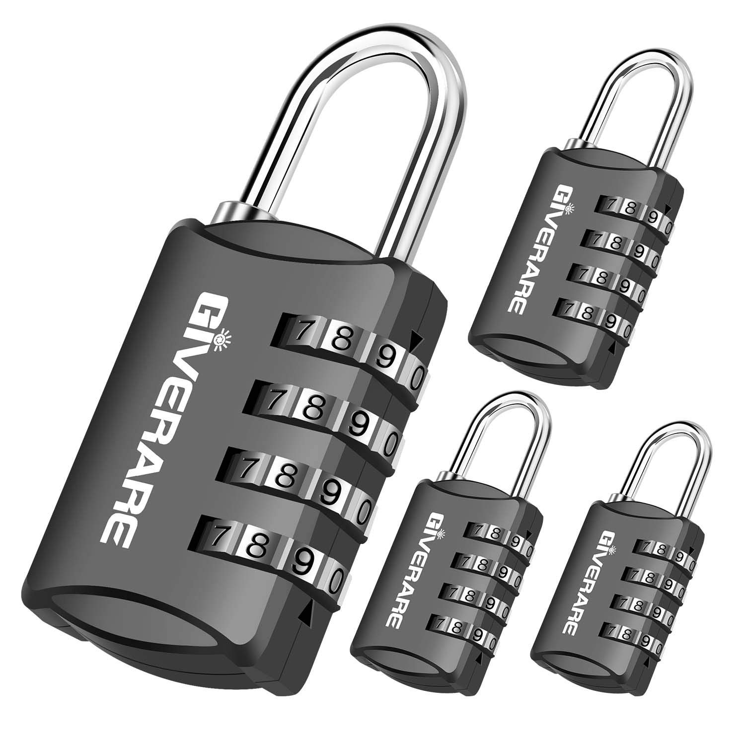GIVERARE 4 Pack Combination Lock, 4-Digit Padlock Keyless, Resettable Black