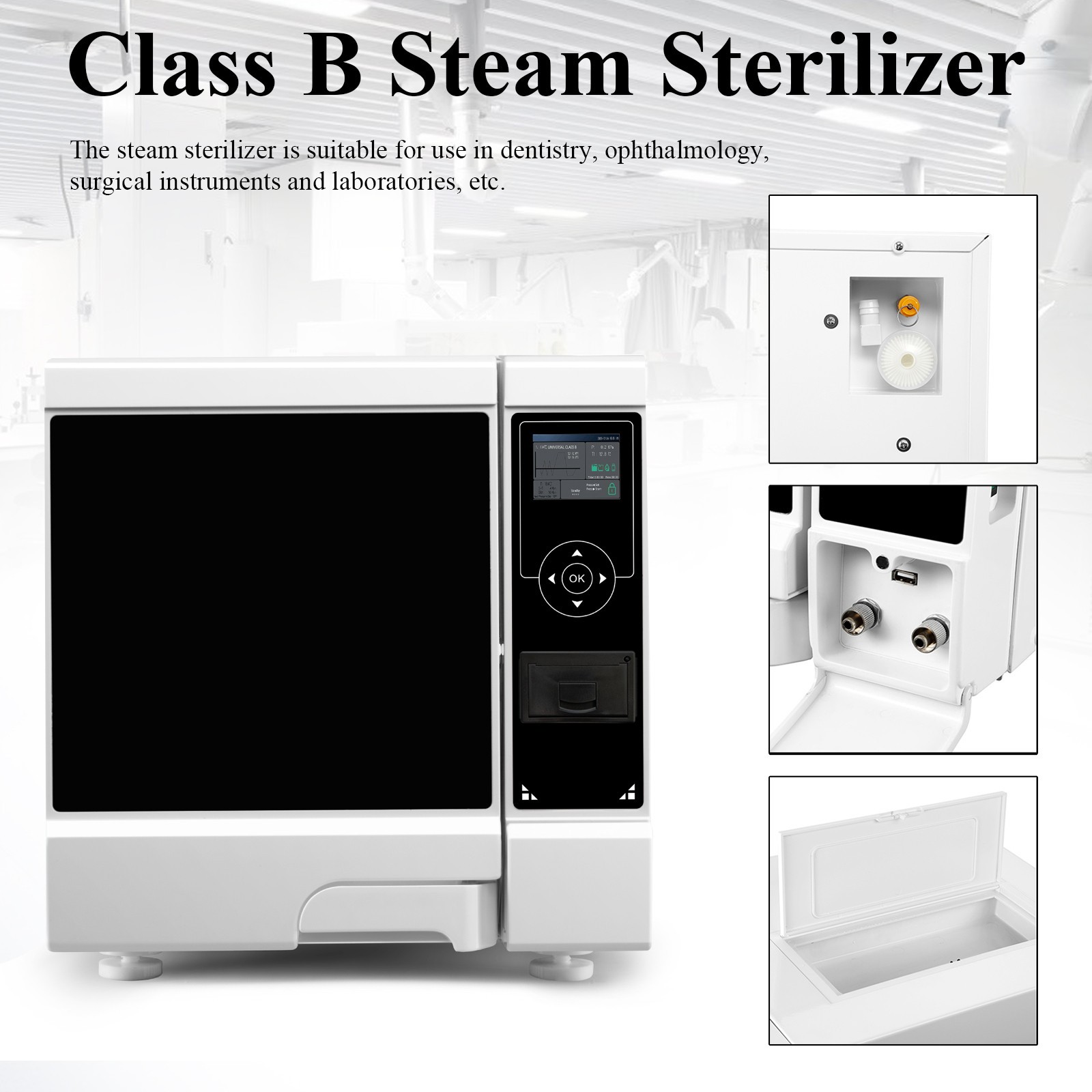 8L Medical Class B Autoclave 3 times Pre-vacuum Steam Sterilizer Drying Printer