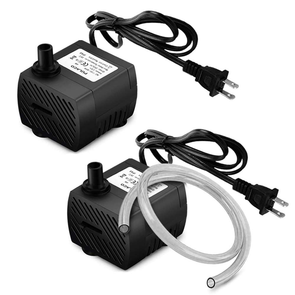 2Pcs Mini Submersible Water Pump (95GPH 5W) for Aquarium Fish Tank, Pond, Fou