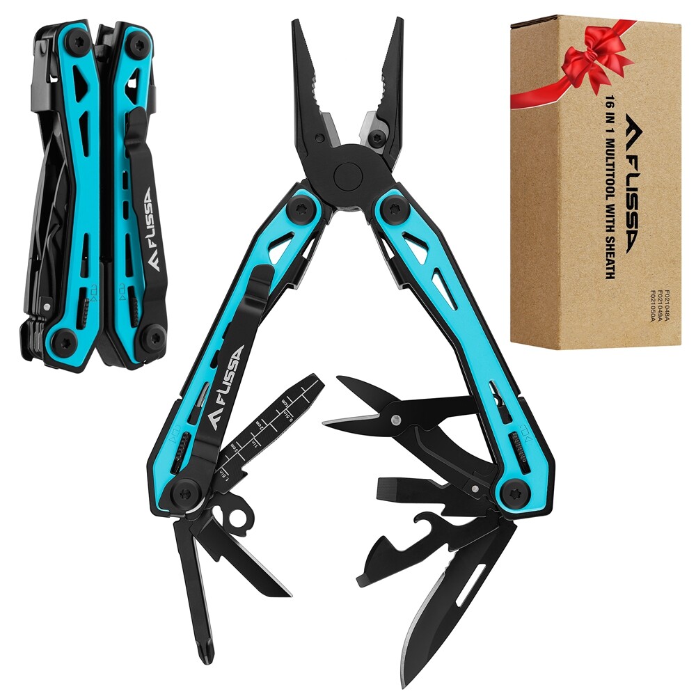 FLISSA 16-in-1 Multi Tool Pliers Stainless Steel EDC Multitool with Oxford Pouch