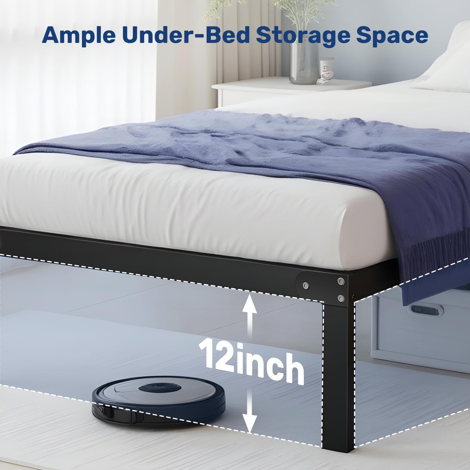 Durable Twin-Size 14” Black Metal Platform Bed Frame – Sturdy & Sleek Design