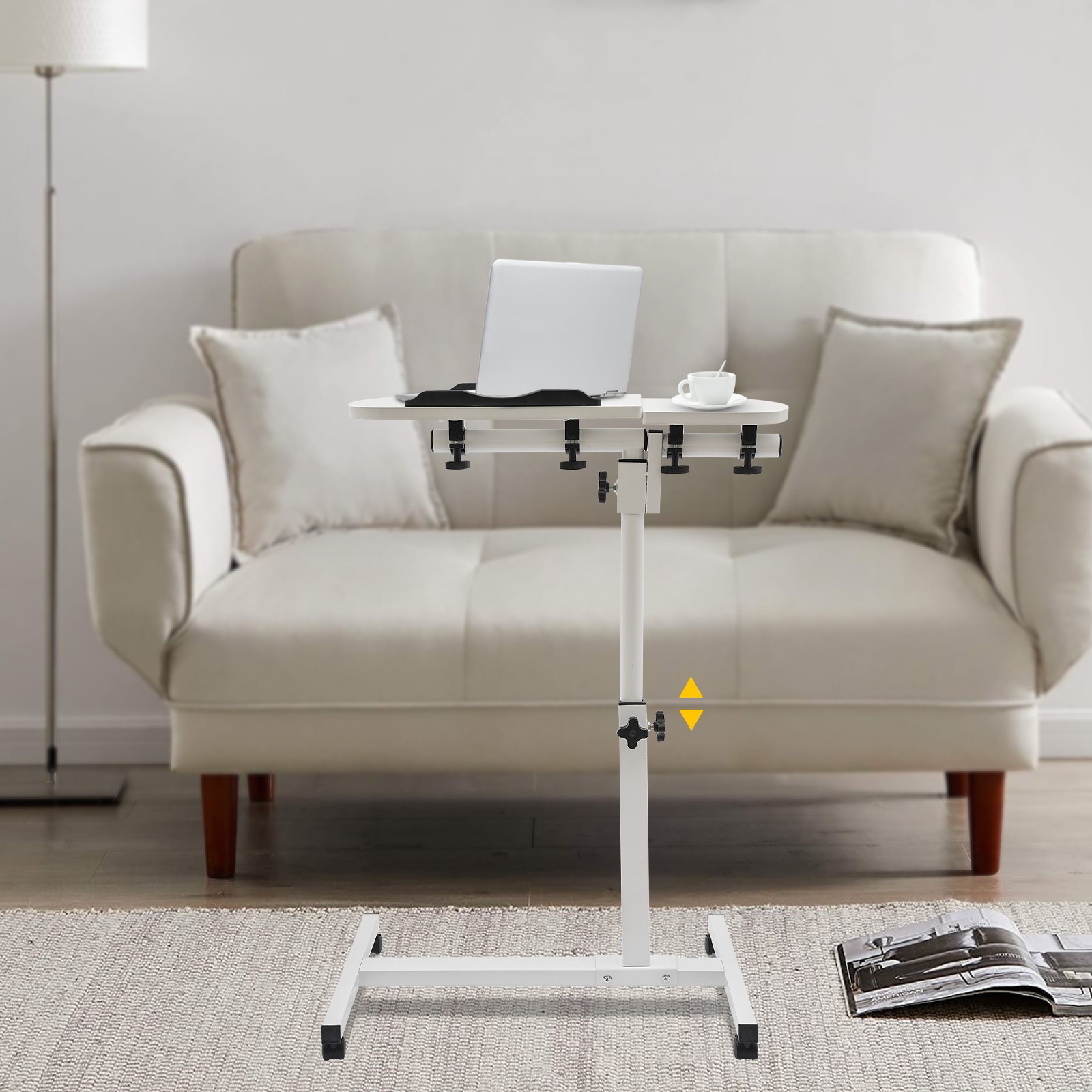 Office Laptop Desk Rolling Table Computer Mobile Stand Adjustable Portable NEW