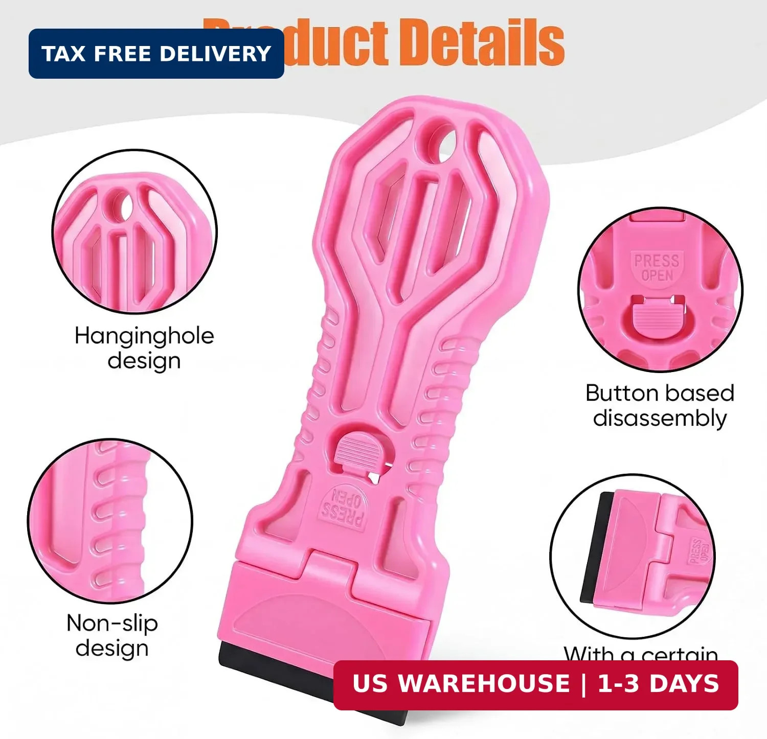4 Pack Razor Blade Scraper, 25 Blades, Long Handle Scraper Tool (Pink)