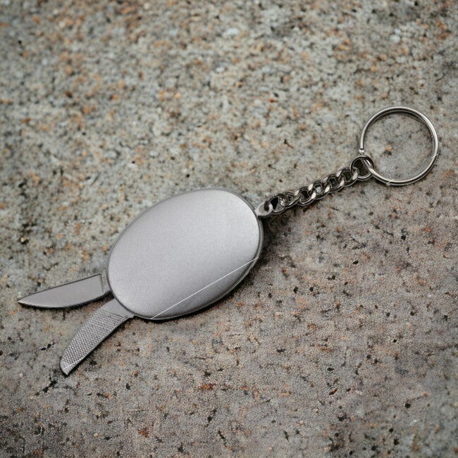 Mini Keychain Multi-Tool Knife 1in. Blade, File, Bottle Opener - Silver