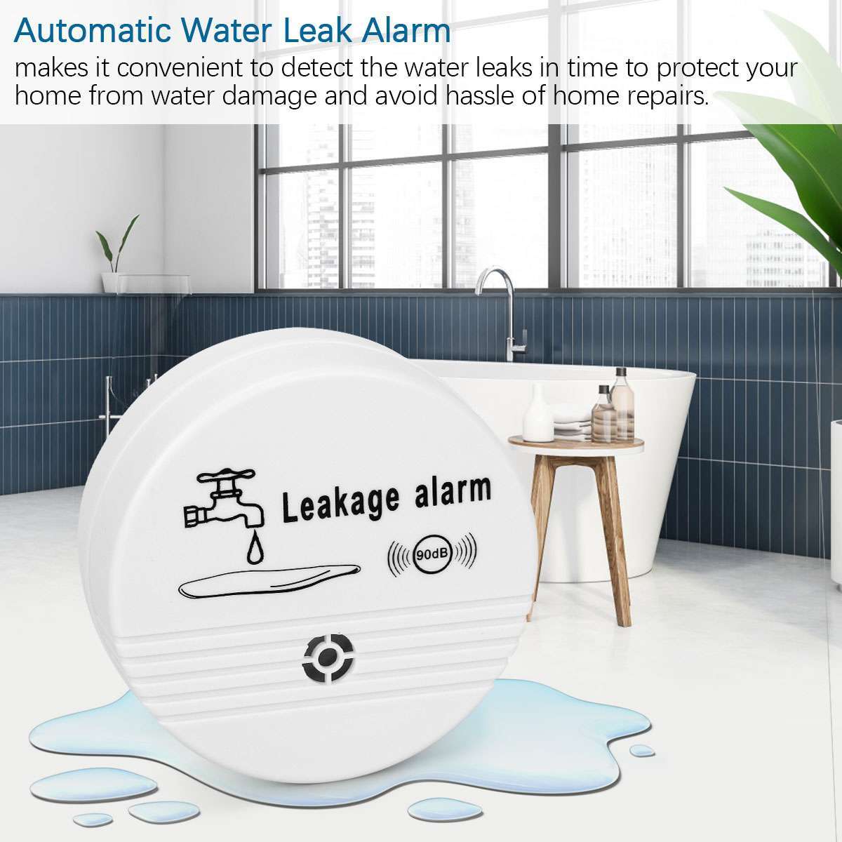 Automatic WaterLeak Detector 90/120dB WaterSensor Alarm Flood Alert for Basement
