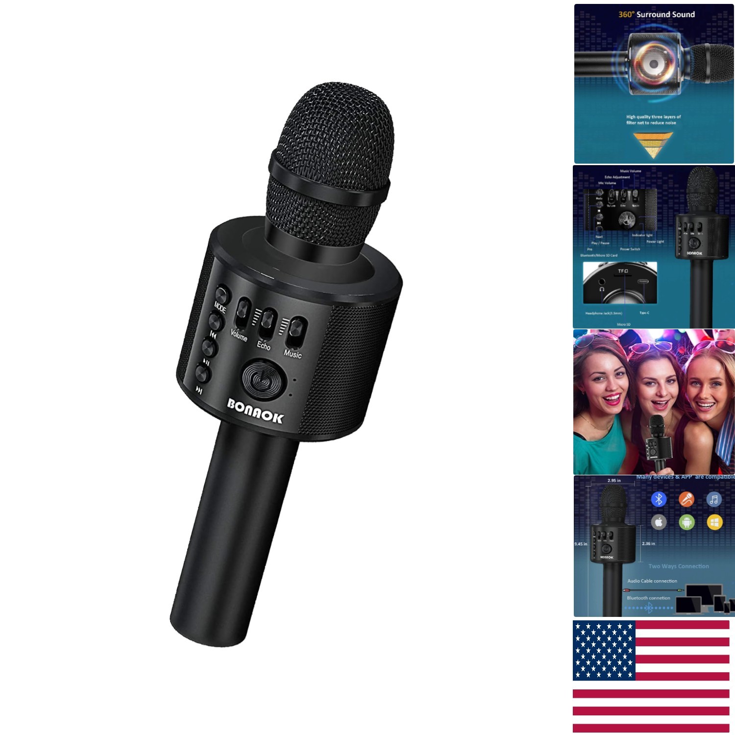 Compact Wireless Karaoke Microphone with Bluetooth & USB - Perfect for All Ages